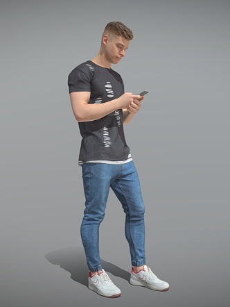 Messages men play mobile phone men 3d model