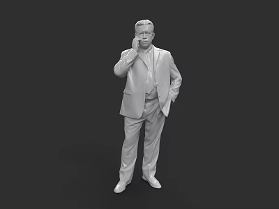 Man in Formal Suit with Hand Near Ear and Other Hand in Pocket 3d model