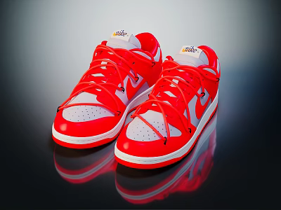 Red and White Low Top Sneakers with Red Laces Branded Tongue and White Soles 3d model