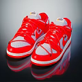 Red and White Low Top Sneakers with Red Laces Branded Tongue and White Soles