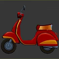 Vintage Red Scooter With Orange Accents And Blue Wheels On Dark Background