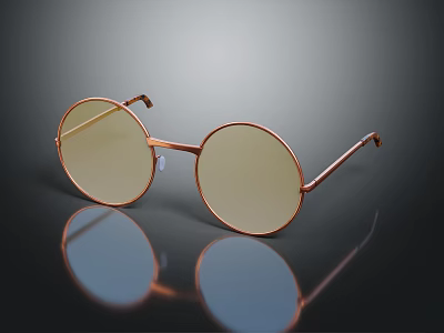 Round Frame Sunglasses With Rose Gold Metal Frame And Light Tinted Lenses 3d model