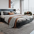 Modern Bedroom Interior Design With Large Bed Accent Chair And Decorative Painting