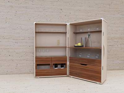 Elegant Modern Wine Cabinet Interior With Glass Shelves And Wooden Drawers 3d model