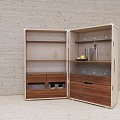 Elegant Modern Wine Cabinet Interior With Glass Shelves And Wooden Drawers