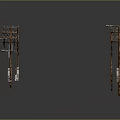 Multiple Metal Utility Poles Arranged in a Row With Gray Background and Reflections