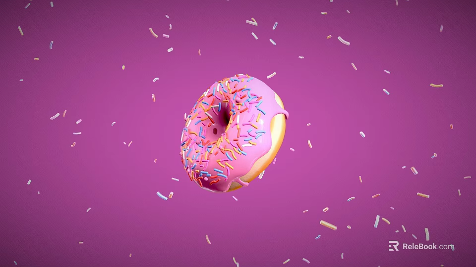 Pink Donut With Pink Frosting And Colorful Sprinkles On Purple Background 3d model 
