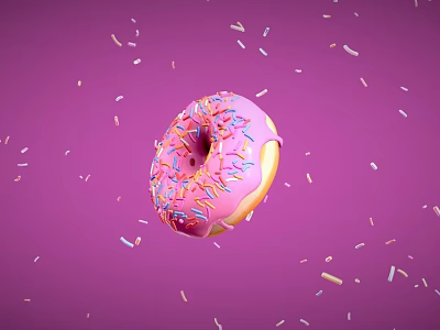 Pink Donut With Pink Frosting And Colorful Sprinkles On Purple Background 3d model