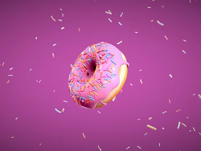 Pink Donut With Pink Frosting And Colorful Sprinkles On Purple Background 3d model Pink Donut With Pink Frosting And Colorful Sprinkles On Purple Background 3d model