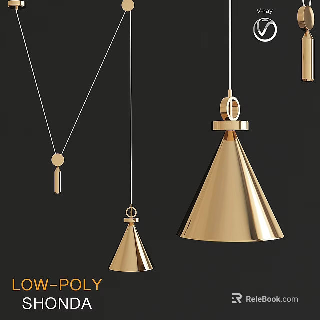 Modern Gold Metallic Pendant Lights With Conical Design And Hanging Structure 3d model
