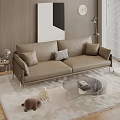 Modern Retro Double Sofa Leather Sofa Leisure Sofa Pillow Sweeping Robot Hanging Picture Floor Lamp 3d model