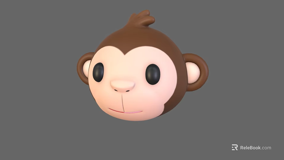 Cute Cartoon Monkey Head 3D Model With Brown Ears And Pink Face 3d model