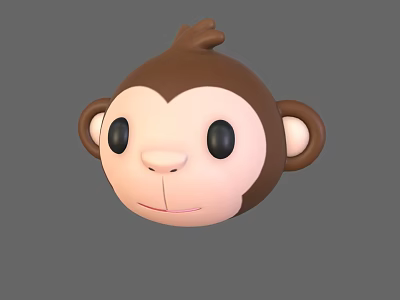 Cute Cartoon Monkey Head 3D Model With Brown Ears And Pink Face 3d model