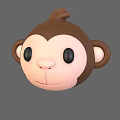 Cute Cartoon Monkey Head 3D Model With Brown Ears And Pink Face 3d model