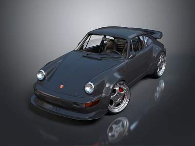Shiny Black Classic Sports Car With Rear Spoiler And Sporty Wheels 3d model