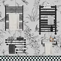Stylish Bathroom Towel Racks With Towels On Floral Butterfly Wallpaper And Checkered Floor