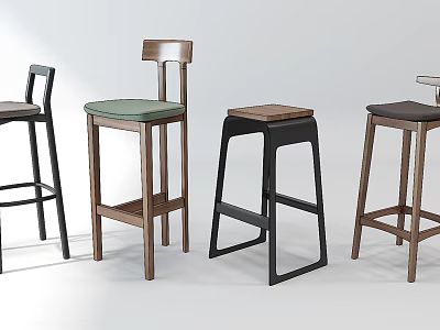Modern Bar Stools With Diverse Designs Wooden Frames And Comfortable Seats 3d model