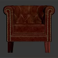 Red Leather Single Sofa With Tufted Design And Gold Nailhead Trim 3d model