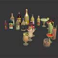 Assorted Wine Bottles And Cocktail Glasses With Colorful Drinks And Fruit Garnishes