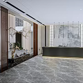 Modern Front Desk Reception Area With Marble Floor Decorative Partition And Wall Art