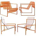 Modern Leisure Chair With Orange Frame And Transparent Material Displayed In Multiple Angles