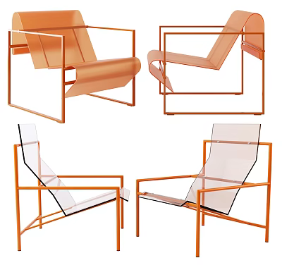 Modern Leisure Chair With Orange Frame And Transparent Material Displayed In Multiple Angles 3d model
