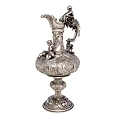 Antique Silver Ewer With Ornate Carved Design Decorative Handle And Base