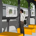 Garden Landscape Design With Covered Structure Display Boards Yellow Benches And Green Plants