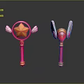 Pink And Orange Fantasy Magic Wand With Star Shape And Wing Decorations