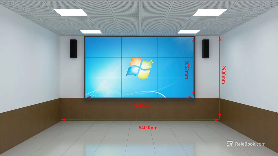 Large Computer Video Wall Display With Windows Interface And Side Speakers 3d model 