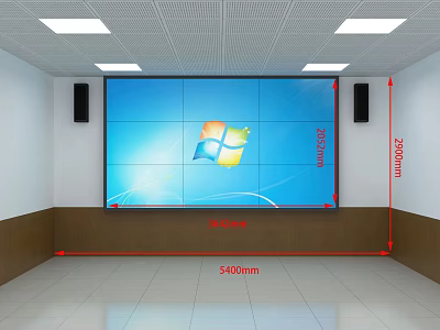 Large Computer Video Wall Display With Windows Interface And Side Speakers 3d model