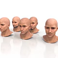 Five Male Bald Head Models With Different Angles And Realistic Facial Features