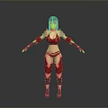 Woman In Red Outfit With Metallic Shoulder Armor And Blonde Hair Standing Pose