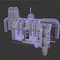 Detailed Industrial Mechanical Structure With Pipes Towers Ventilation Ducts And Metal Components