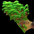 Cartoon Forest Scene With Stone Path Green Leaves Trees Panda Rabbit And Colorful Items