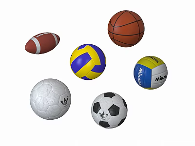 Collection of Sports Equipment Including Football Basketball Volleyball and Soccer Balls 3d model