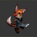 Vibrant Orange Fox Game Character With Large Ears Blue Outfit Holding Sword And Brown Boots