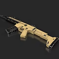 Two Tactical Tan Rifles With Black Components On Dark Background
