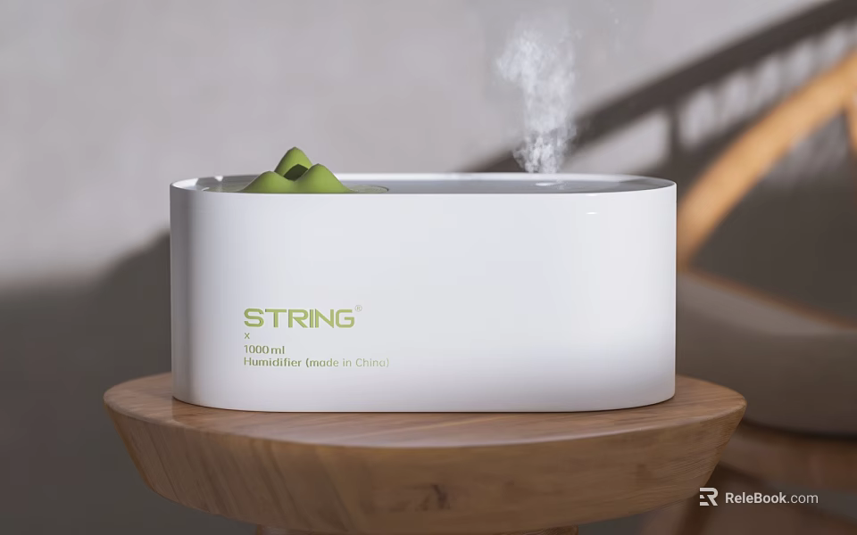 STRING 500ml Kitchen Humidifier With Steam On Wooden Table And Green Decor 3d model 