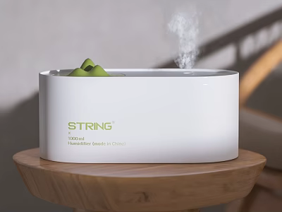 STRING 500ml Kitchen Humidifier With Steam On Wooden Table And Green Decor 3d model