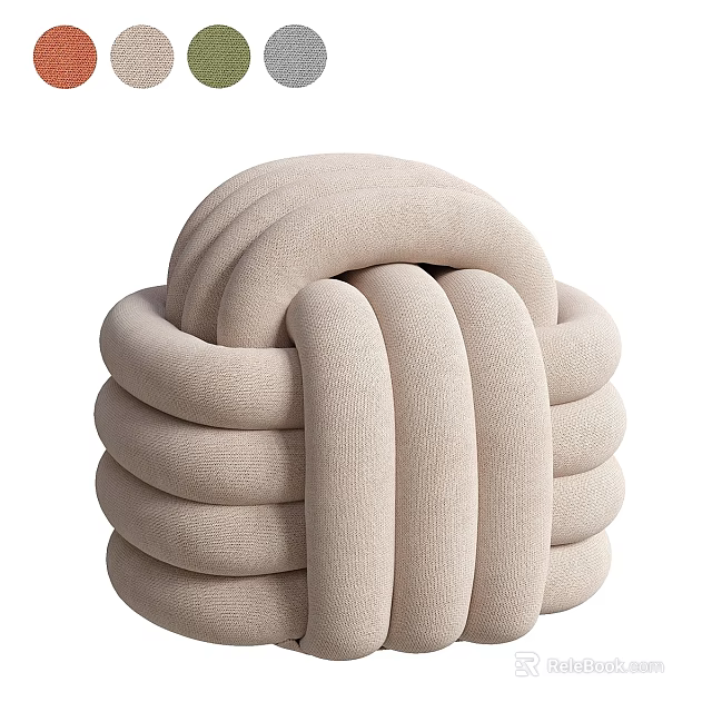 Beige Looped Design Sofa Stool With Soft Fabric And Unique Structure 3d model 