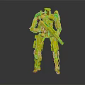 Green And Blue Armored Mech Robot Character Holding Long Rifle Standing Pose