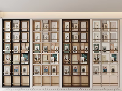 Modern Multiple Bookcases With Glass Doors And Open Shelves Holding Books Decorative Items 3d model