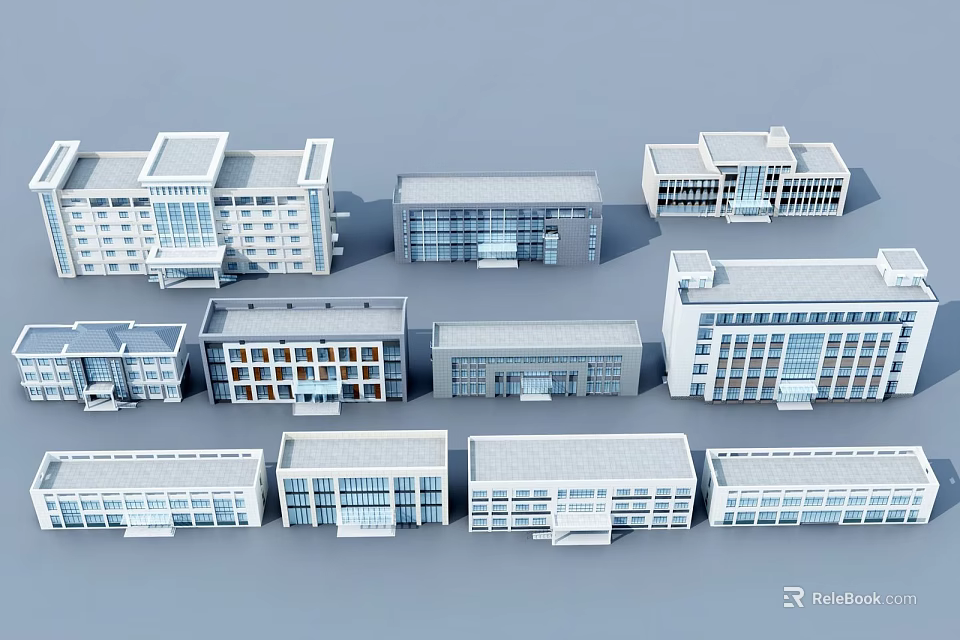 Modern Office Building Architectural Models With Various Structures And Window Designs 3d model 