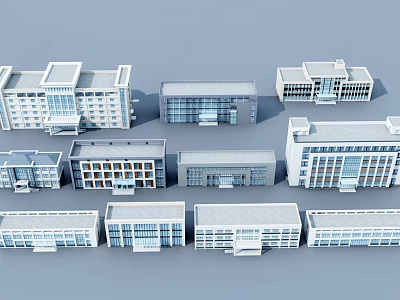 Modern Office Building Architectural Models With Various Structures And Window Designs 3d model