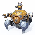 Mouse Toy Wearing Goggles Yellow Blue Outfit On Orange Gray Mechanical Sphere With Cannons Legs