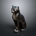 Artistic Black Cat Statue in Sitting Posture with Metallic Finish on Gray Background