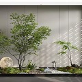 Indoor Landscape With Green Leaf Tree Moon Decoration Lantern Pebbles Moss And Light Shadow 3d model