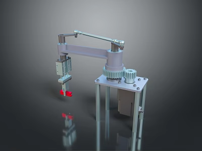 Game Movie Character Mechanical Arm With Silver Structure Red Components Gears And Reflection On Base 3d model