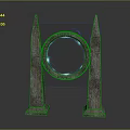 Mystical Stone Sculpture With Two Pointed Pillars And Illuminated Blue Ring 3d model